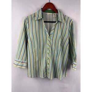 St. Johns Bay Petite Large Striped Button-Down Shirt